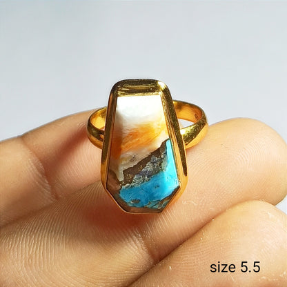 Spiny Oyster Copper Turquoise Ring, 92.5 Solid Sterling Silver Ring, Ring Size - 5.5