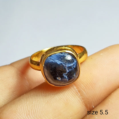 Pietersite Gemstone Ring, 92.5 Gold Plated Silver Ring, Ring Size - 5.5