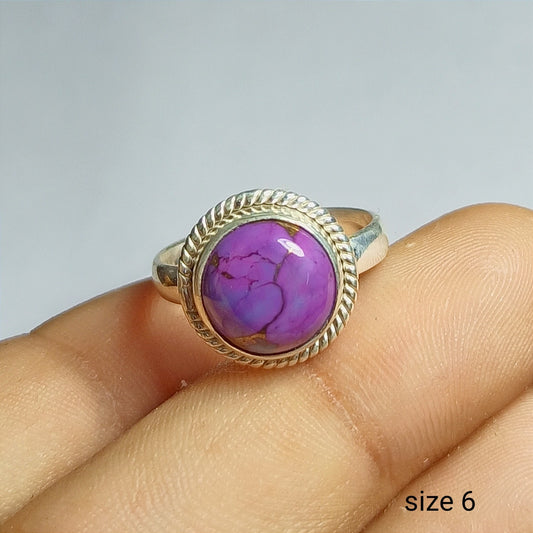 Purple Copper Turquoise Ring, 92.5 Solid Sterling Silver Ring, Ring Size - 6