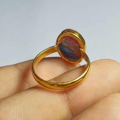 Pink Purple Turquoise Gemstone Ring, 92.5 Gold Plated Silver Ring, Ring Size - 7.5