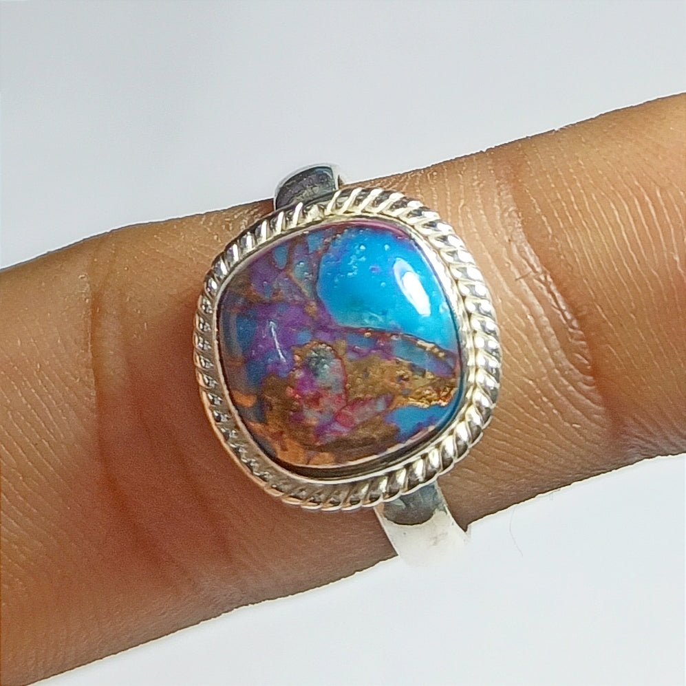 Pink Purple Turquoise Gemstone Ring, 92.5 Solid Sterling Silver Ring, Ring Size - 6.5