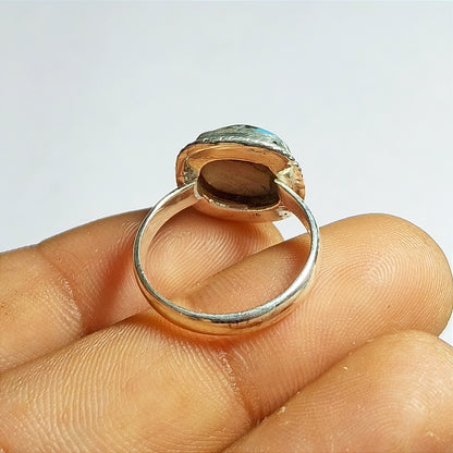 Pink Opal Copper Turquoise Ring, 92.5 Solid Sterling Silver Ring, Ring Size - 5.5