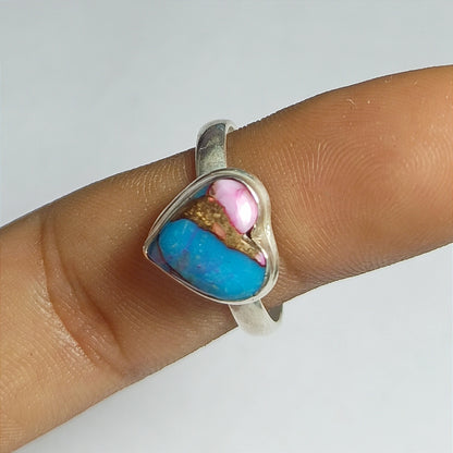 Turquoise Gemstone Silver Ring, 92.5 Solid Sterling Silver Ring, Ring Size - 7