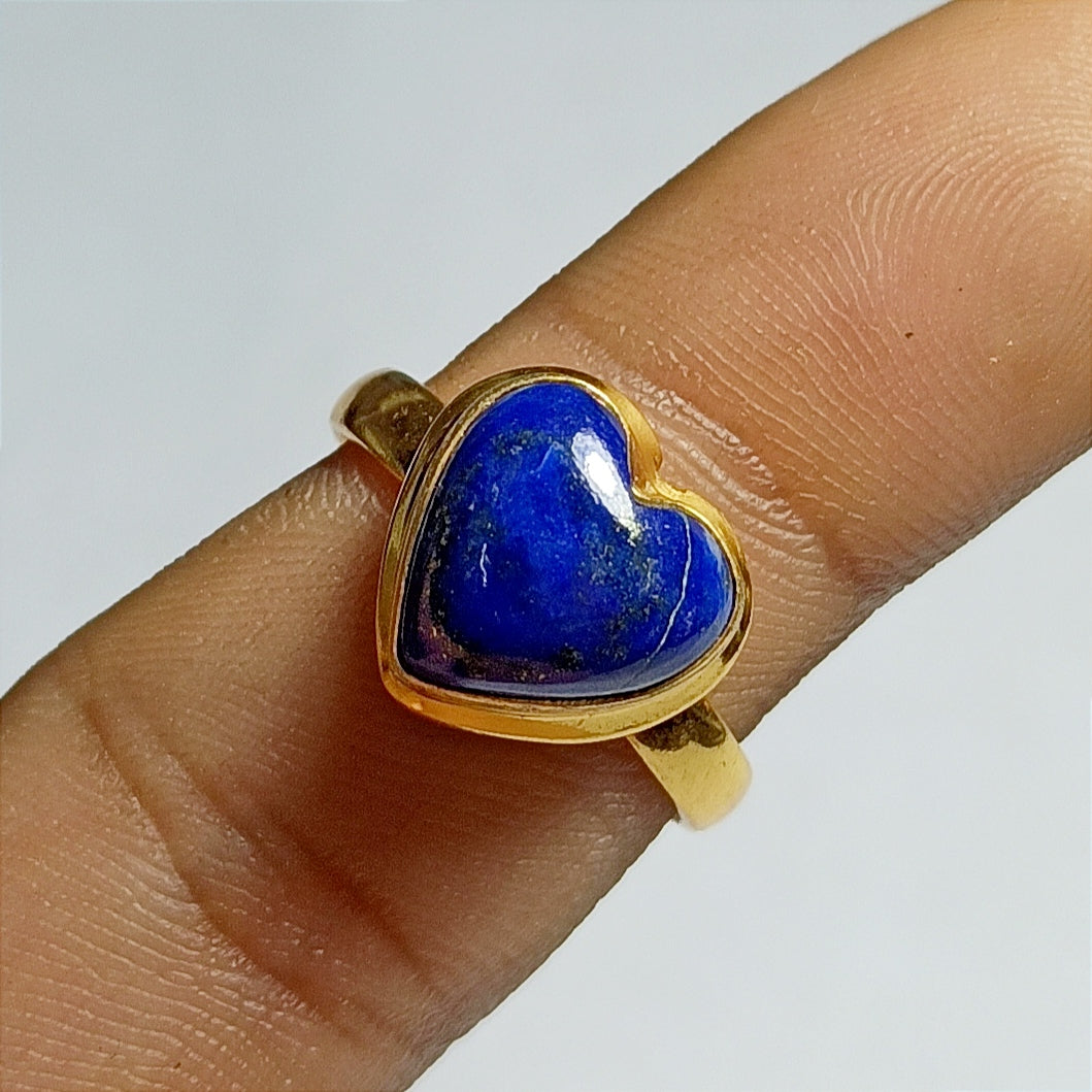 Lapis Lazuli Gemstone Silver Ring, 92.5 Gold Plated Silver Ring, Ring Size - 6.5