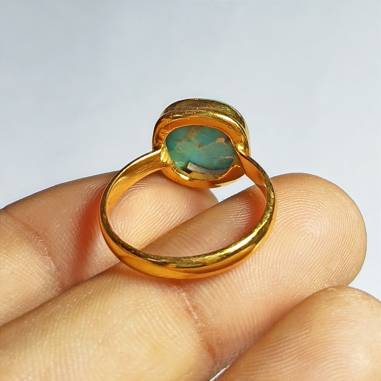 Turquoise Gemstone Silver Ring, 92.5 Gold Plated Silver Ring, Gemstone, Ring Size - 7