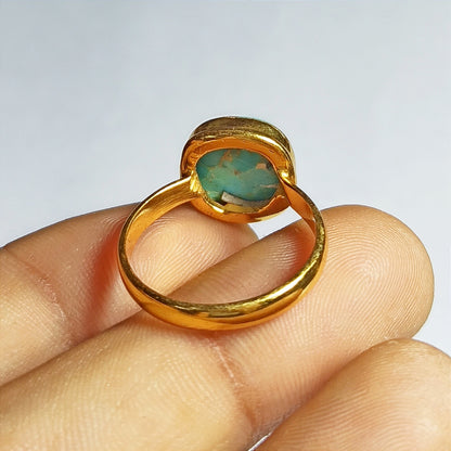 Turquoise Gemstone Silver Ring, 92.5 Gold Plated Silver Ring, Gemstone, Ring Size - 7