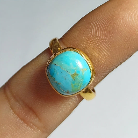 Turquoise Gemstone Silver Ring, 92.5 Gold Plated Silver Ring, Gemstone, Ring Size - 7