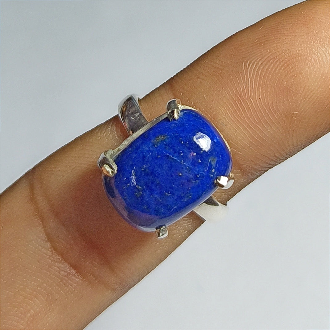 Lapis Lazuli Gemstone Silver Ring, 92.5 Solid Sterling Silver Ring, Ring Size - 6