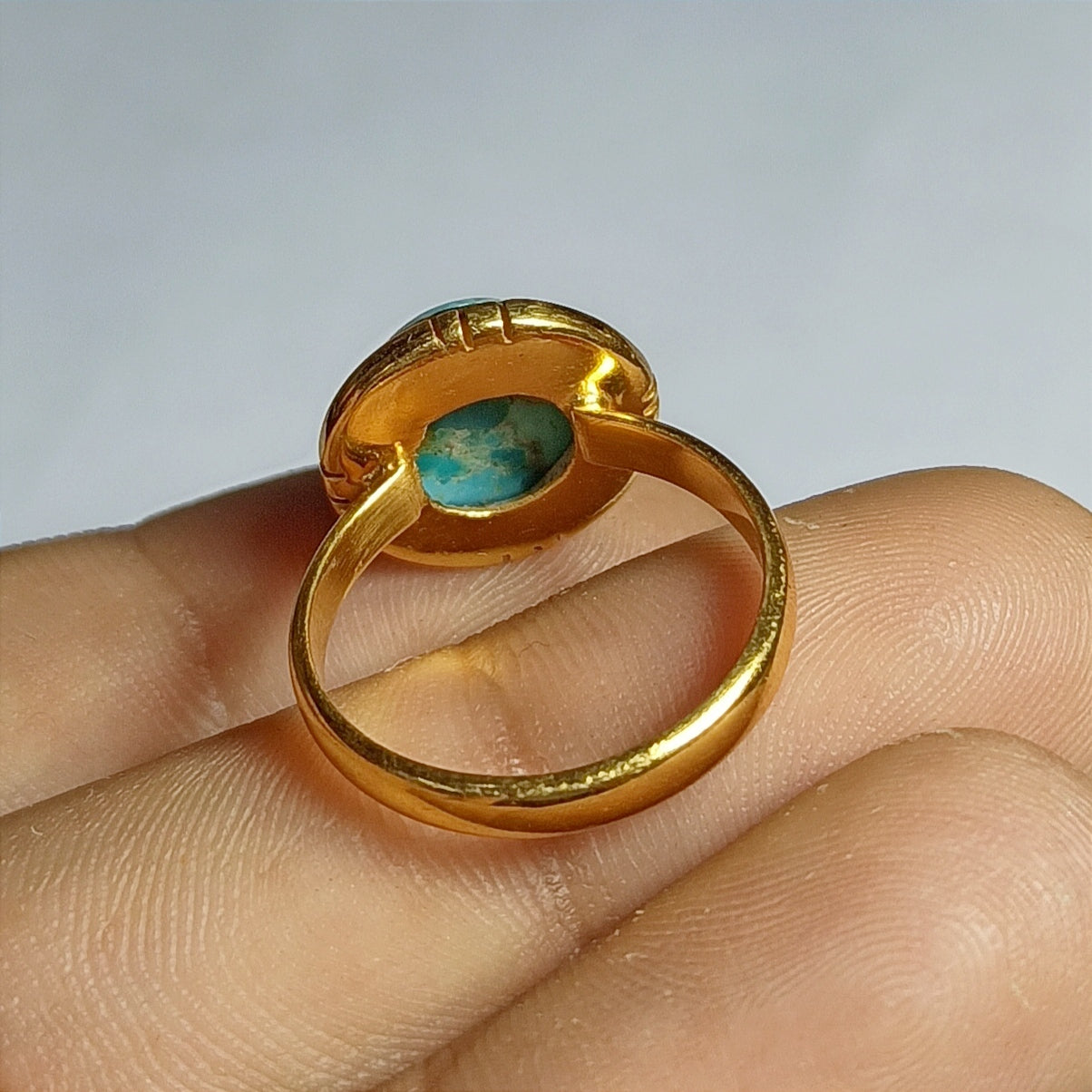 Turquoise Gemstone Silver Ring, 92.5 Gold Plated Silver Ring, Ring Size - 6