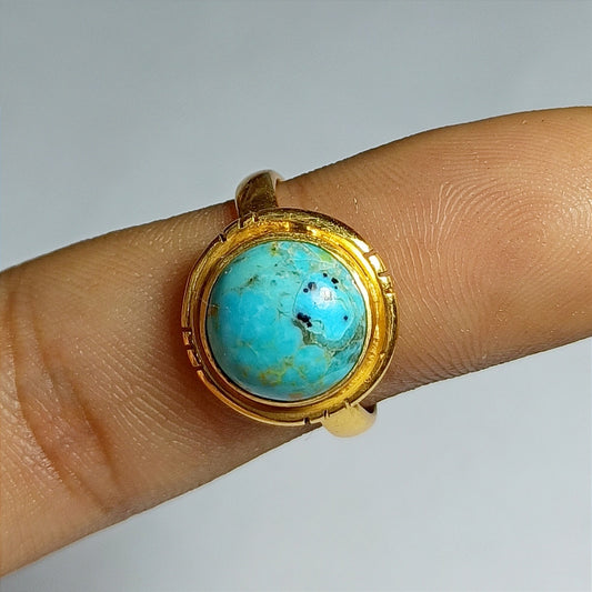 Turquoise Gemstone Silver Ring, 92.5 Gold Plated Silver Ring, Ring Size - 6