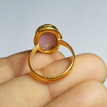 Pink Purple Turquoise Gemstone Silver Ring, 92.5 Gold Plated Silver Ring, Ring Size - 8