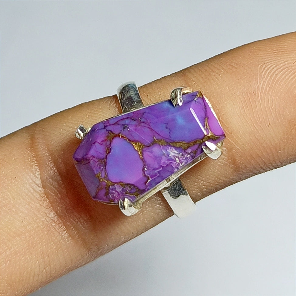 Purple Copper Turquoise Gemstone Silver Ring, 92.5 Solid Sterling Silver Ring, Ring Size - 6