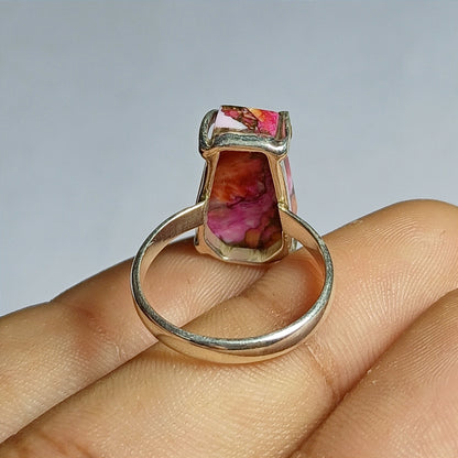 Pink Oyster Gemstone Silver Ring, 92.5 Solid Sterling Silver Ring, Ring Size - 6