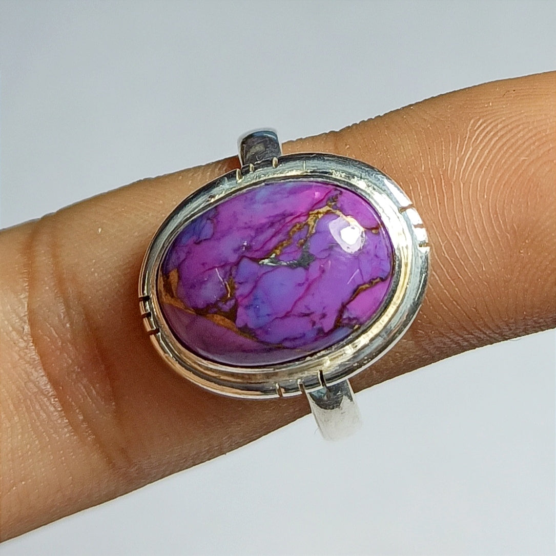 Purple Copper Turquoise Gemstone Silver Ring, 92.5 Solid Sterling Silver Ring, Ring Size - 8