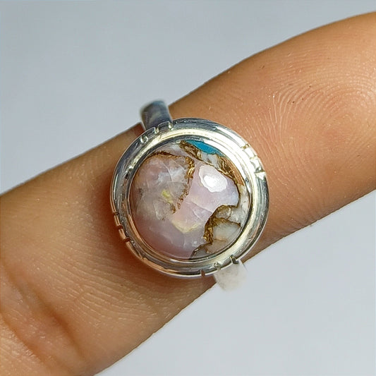 Pink Opal Turquoise Gemstone Silver Ring, 92.5 Solid Sterling Silver Ring, Ring Size - 6