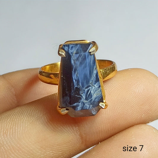 Unique Pietersite Ring Gold Plated Silver Ring Gemstone
