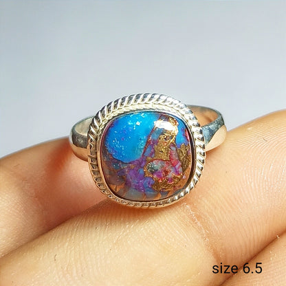 Pink Purple Turquoise Gemstone Ring, 92.5 Solid Sterling Silver Ring, Ring Size - 6.5