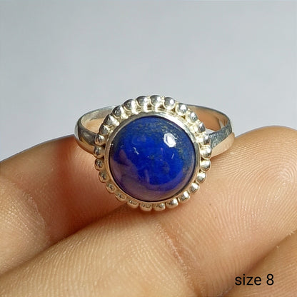 Lapis Lazuli Gemstone Ring, 92.5 Solid Sterling Silver Ring, Ring Size - 8