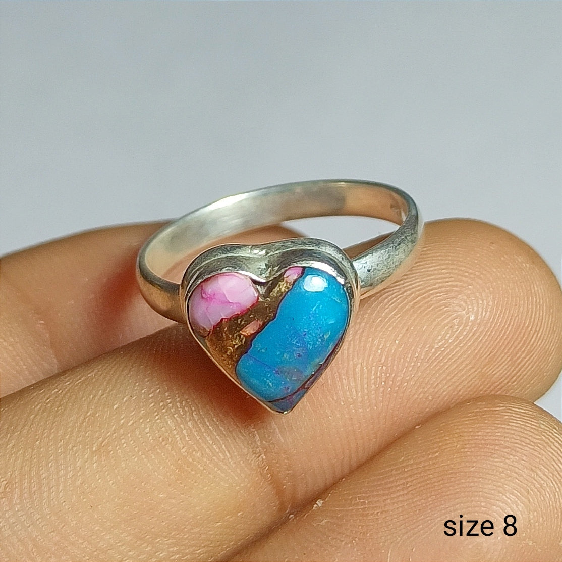 Turquoise Gemstone Silver Ring, 92.5 Solid Sterling Silver Ring, Ring Size - 7