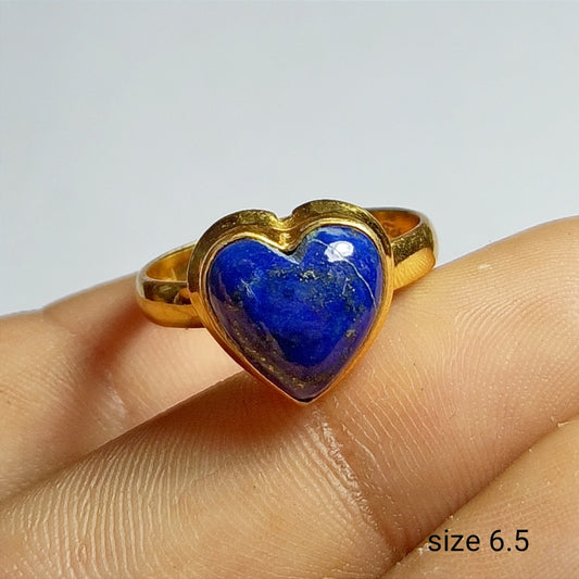 Lapis Lazuli Gemstone Silver Ring, 92.5 Gold Plated Silver Ring, Ring Size - 6.5