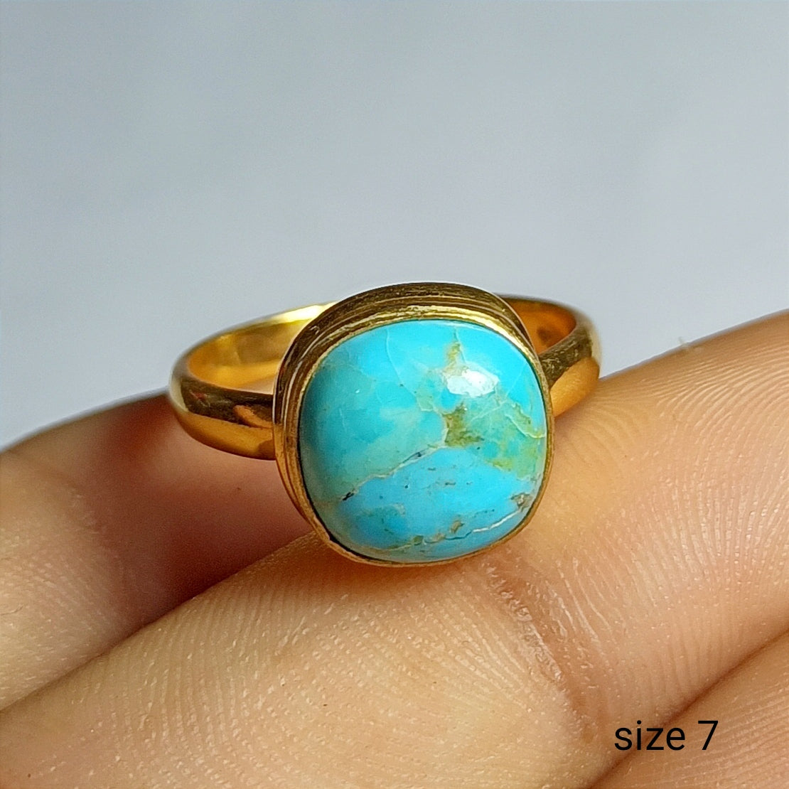 Turquoise Gemstone Silver Ring, 92.5 Gold Plated Silver Ring, Gemstone, Ring Size - 7