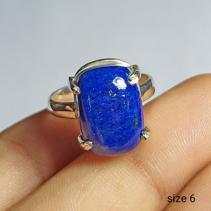 Lapis Lazuli Gemstone Silver Ring, 92.5 Solid Sterling Silver Ring, Ring Size - 6