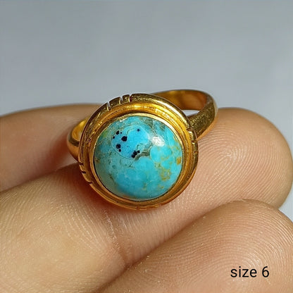 Turquoise Gemstone Silver Ring, 92.5 Gold Plated Silver Ring, Ring Size - 6