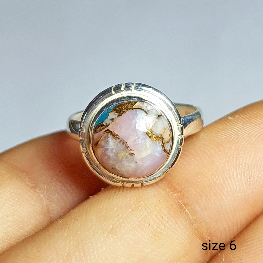 Pink Opal Turquoise Gemstone Silver Ring, 92.5 Solid Sterling Silver Ring, Ring Size - 6