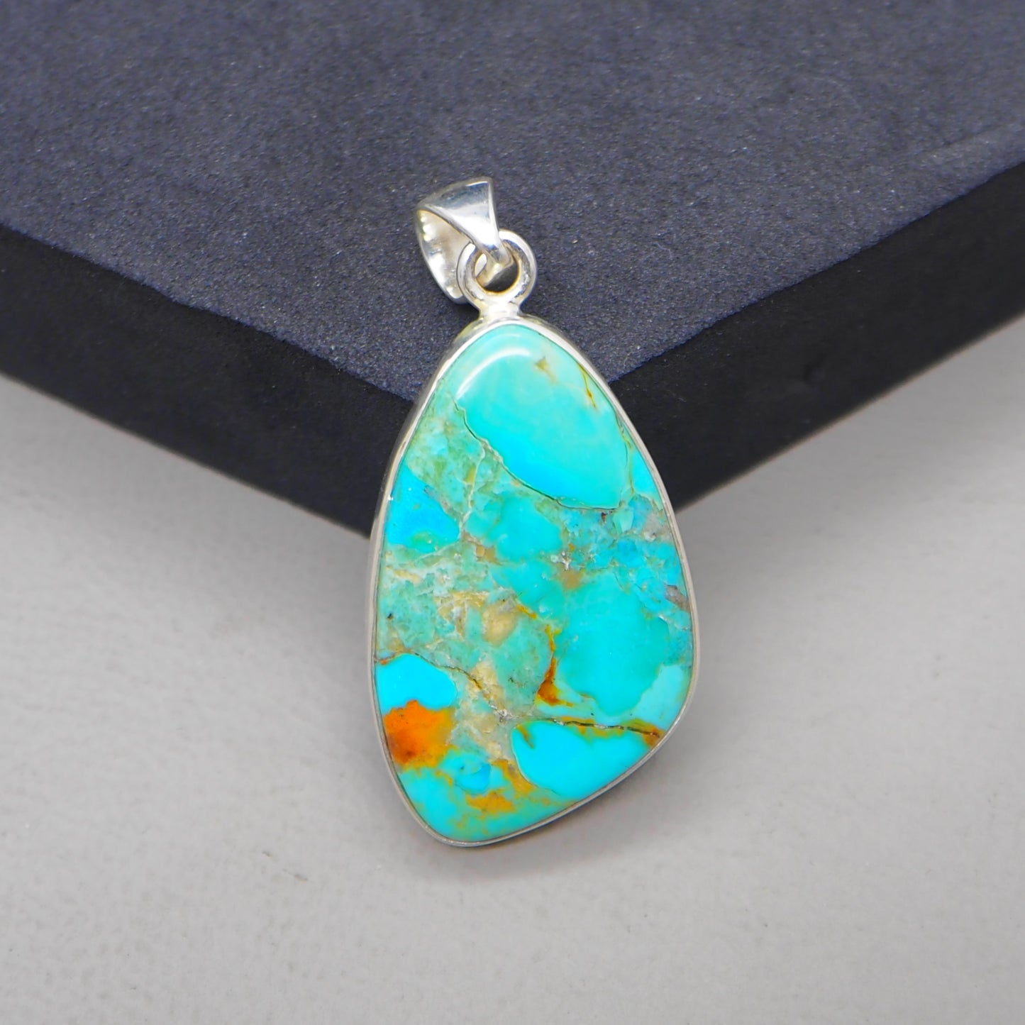 Kingman Blue Turquoise Pendant, 925 Sterling Silver, Blue Mohave Pendant, Trillion Shape Shape Pendant, Fashion Jewelry, 32.5Ct Approx.