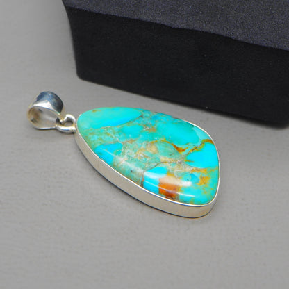 Kingman Blue Turquoise Pendant, 925 Sterling Silver, Blue Mohave Pendant, Trillion Shape Shape Pendant, Fashion Jewelry, 32.5Ct Approx.