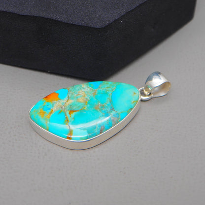 Kingman Blue Turquoise Pendant, 925 Sterling Silver, Blue Mohave Pendant, Trillion Shape Shape Pendant, Fashion Jewelry, 32.5Ct Approx.