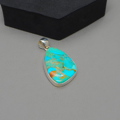 Kingman Blue Turquoise Pendant, 925 Sterling Silver, Blue Mohave Pendant, Trillion Shape Shape Pendant, Fashion Jewelry, 32.5Ct Approx.