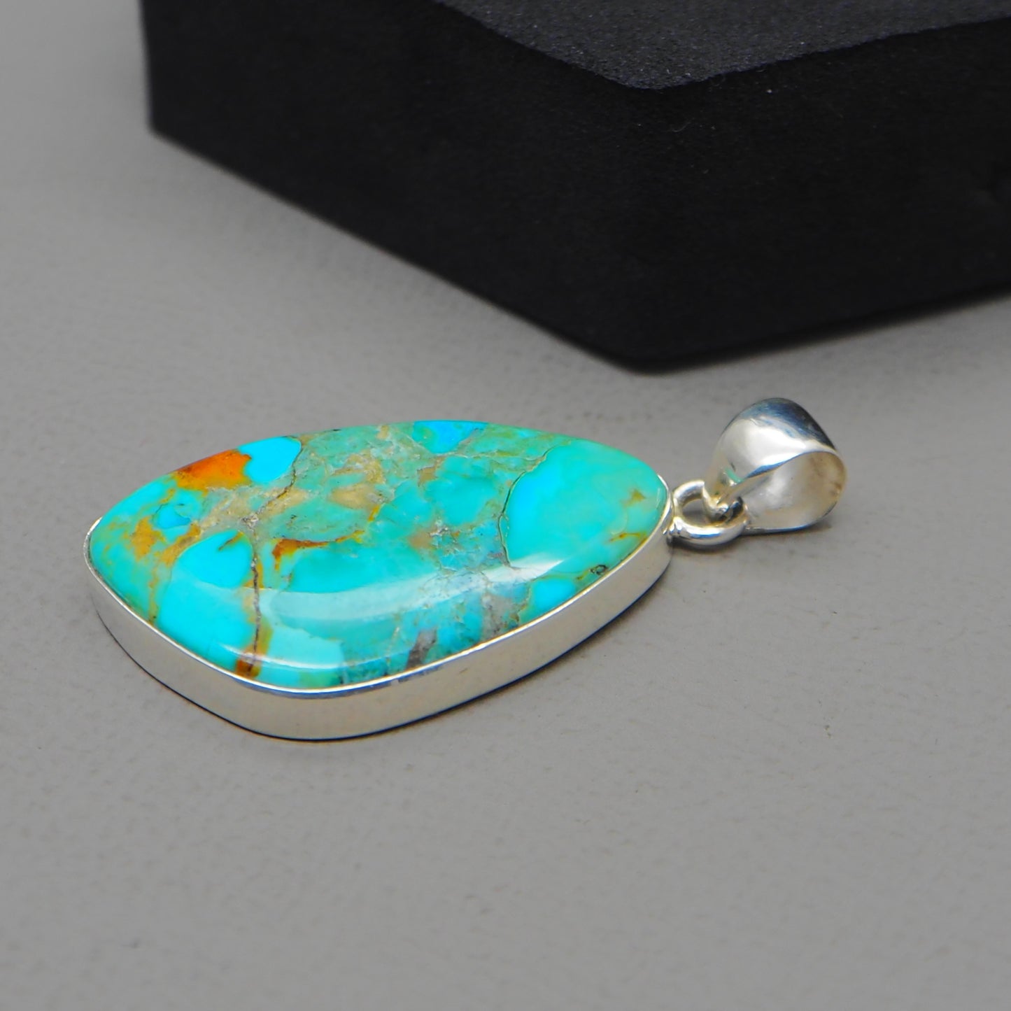 Kingman Blue Turquoise Pendant, 925 Sterling Silver, Blue Mohave Pendant, Trillion Shape Shape Pendant, Fashion Jewelry, 32.5Ct Approx.