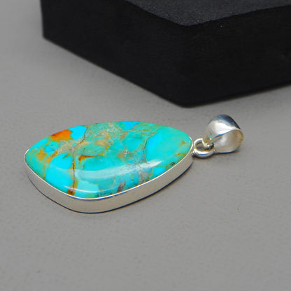 Kingman Blue Turquoise Pendant, 925 Sterling Silver, Blue Mohave Pendant, Trillion Shape Shape Pendant, Fashion Jewelry, 32.5Ct Approx.