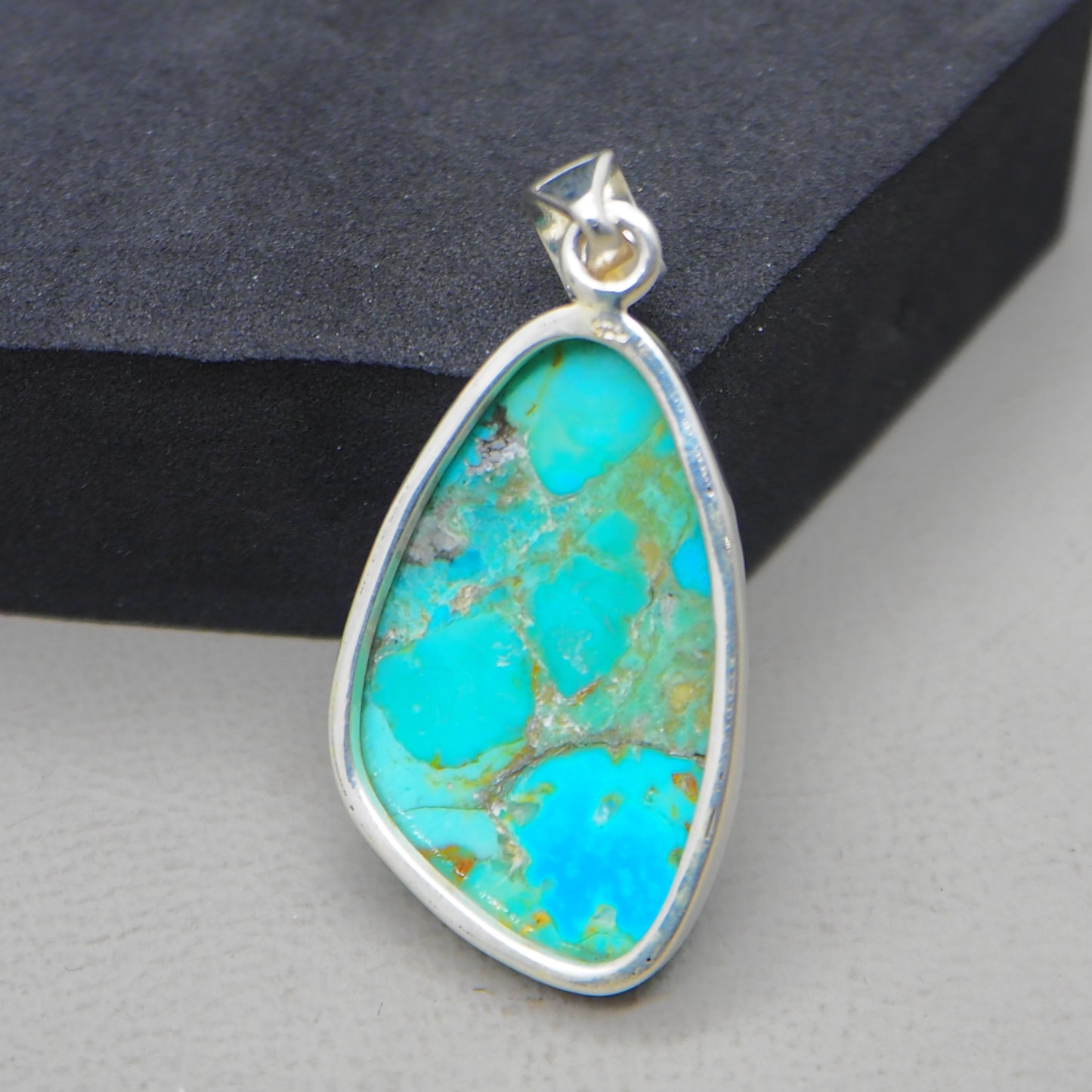 Kingman Blue Turquoise Pendant, 925 Sterling Silver, Blue Mohave Pendant, Trillion Shape Shape Pendant, Fashion Jewelry, 32.5Ct Approx.