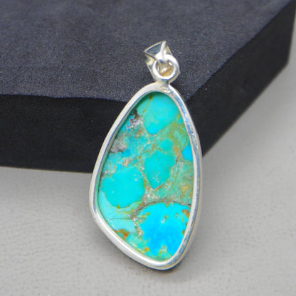 Kingman Blue Turquoise Pendant, 925 Sterling Silver, Blue Mohave Pendant, Trillion Shape Shape Pendant, Fashion Jewelry, 32.5Ct Approx.