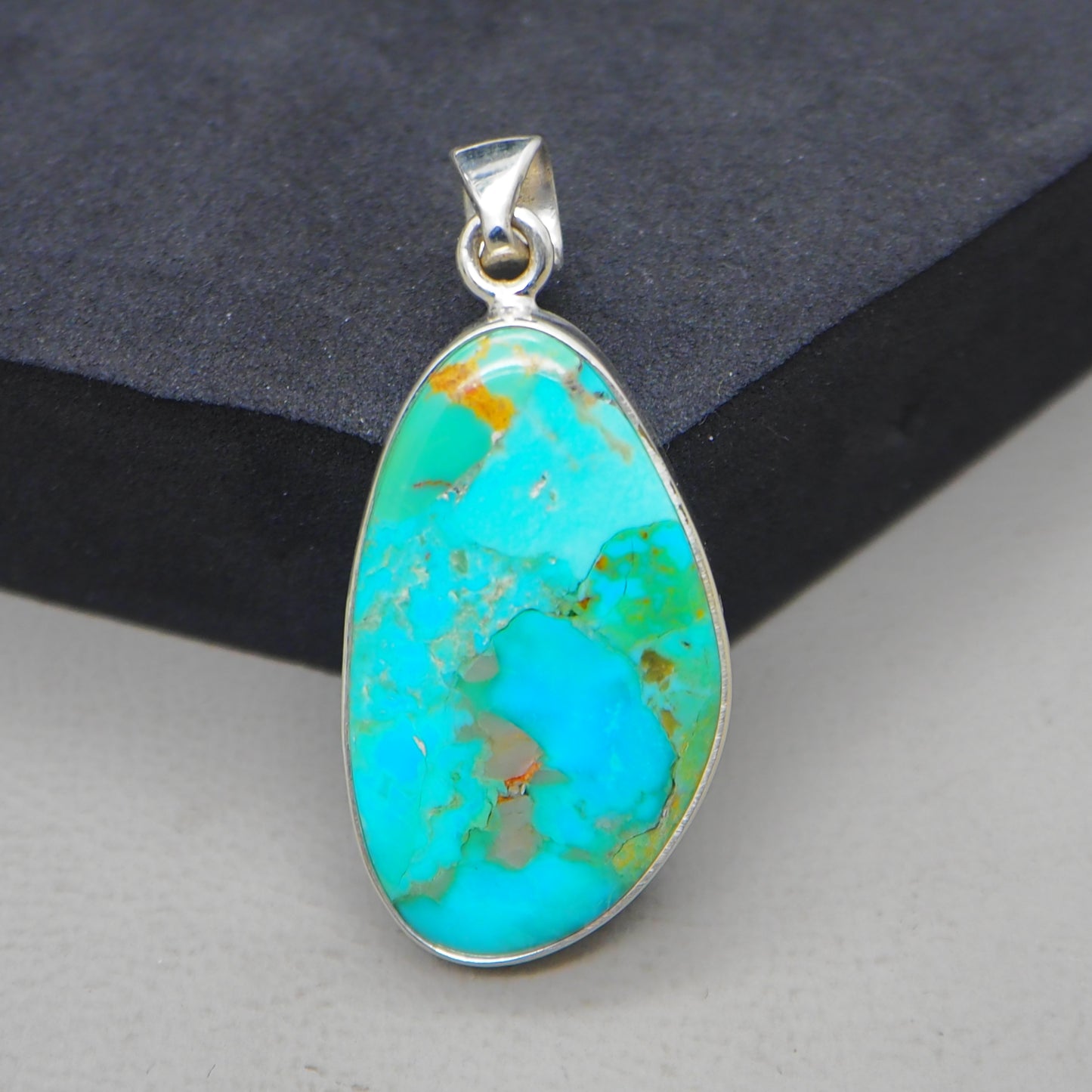 Kingman Blue Turquoise Pendant, 925 Sterling Silver, Blue Mohave Pendant, Trillion Shape Shape Pendant, Fashion Jewelry, 32.5Ct Approx.