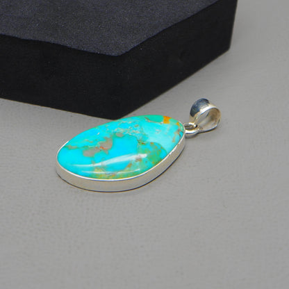 Kingman Blue Turquoise Pendant, 925 Sterling Silver, Blue Mohave Pendant, Trillion Shape Shape Pendant, Fashion Jewelry, 32.5Ct Approx.