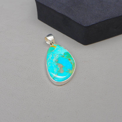 Kingman Blue Turquoise Pendant, 925 Sterling Silver, Blue Mohave Pendant, Trillion Shape Shape Pendant, Fashion Jewelry, 32.5Ct Approx.