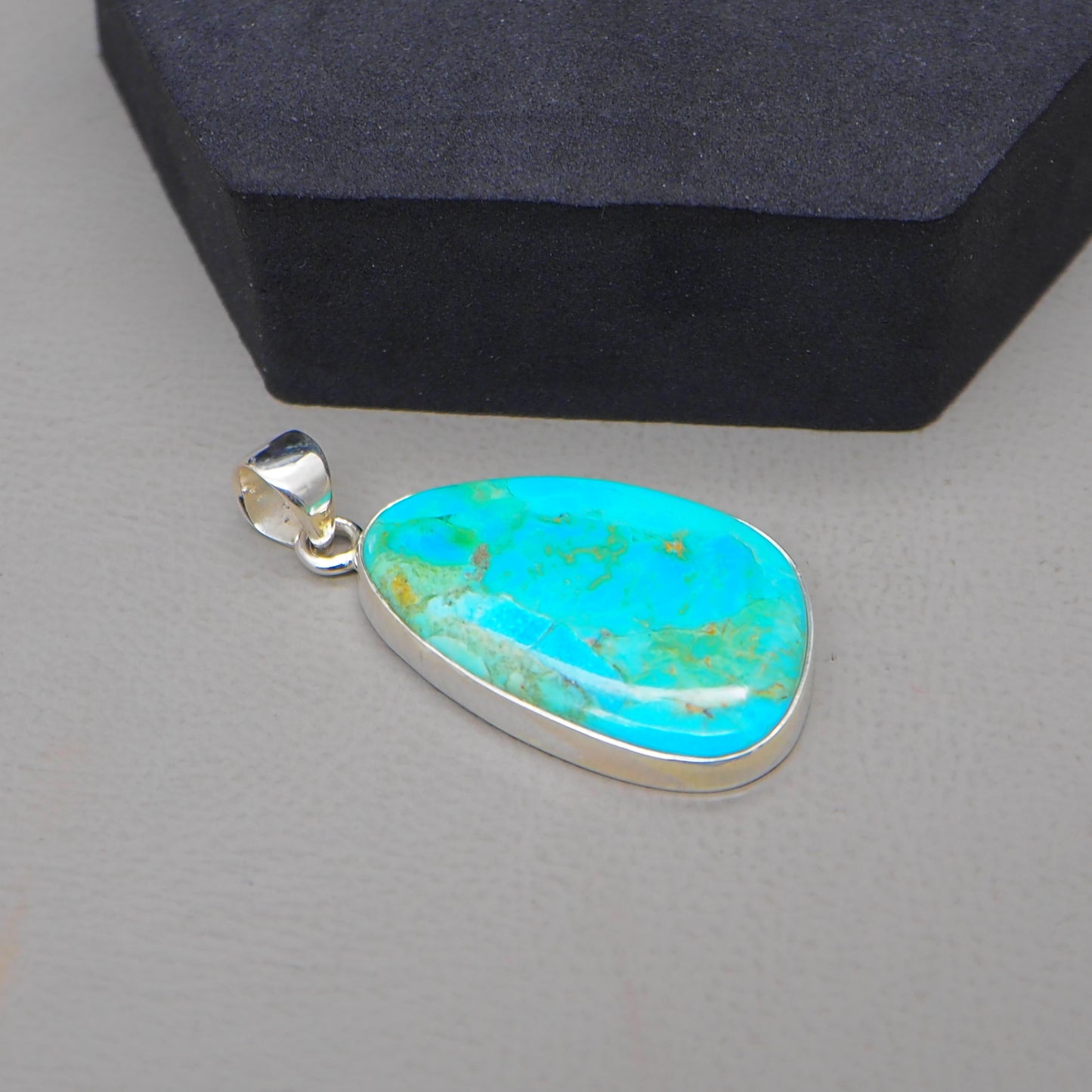 Kingman Blue Turquoise Pendant, 925 Sterling Silver, Blue Mohave Pendant, Trillion Shape Shape Pendant, Fashion Jewelry, 32.5Ct Approx.