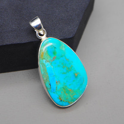 Kingman Blue Turquoise Pendant, 925 Sterling Silver, Blue Mohave Pendant, Trillion Shape Shape Pendant, Fashion Jewelry, 32.5Ct Approx.