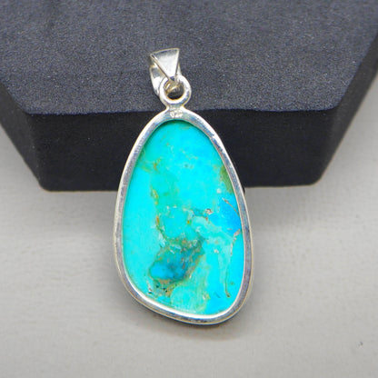 Kingman Blue Turquoise Pendant, 925 Sterling Silver, Blue Mohave Pendant, Trillion Shape Shape Pendant, Fashion Jewelry, 32.5Ct Approx.