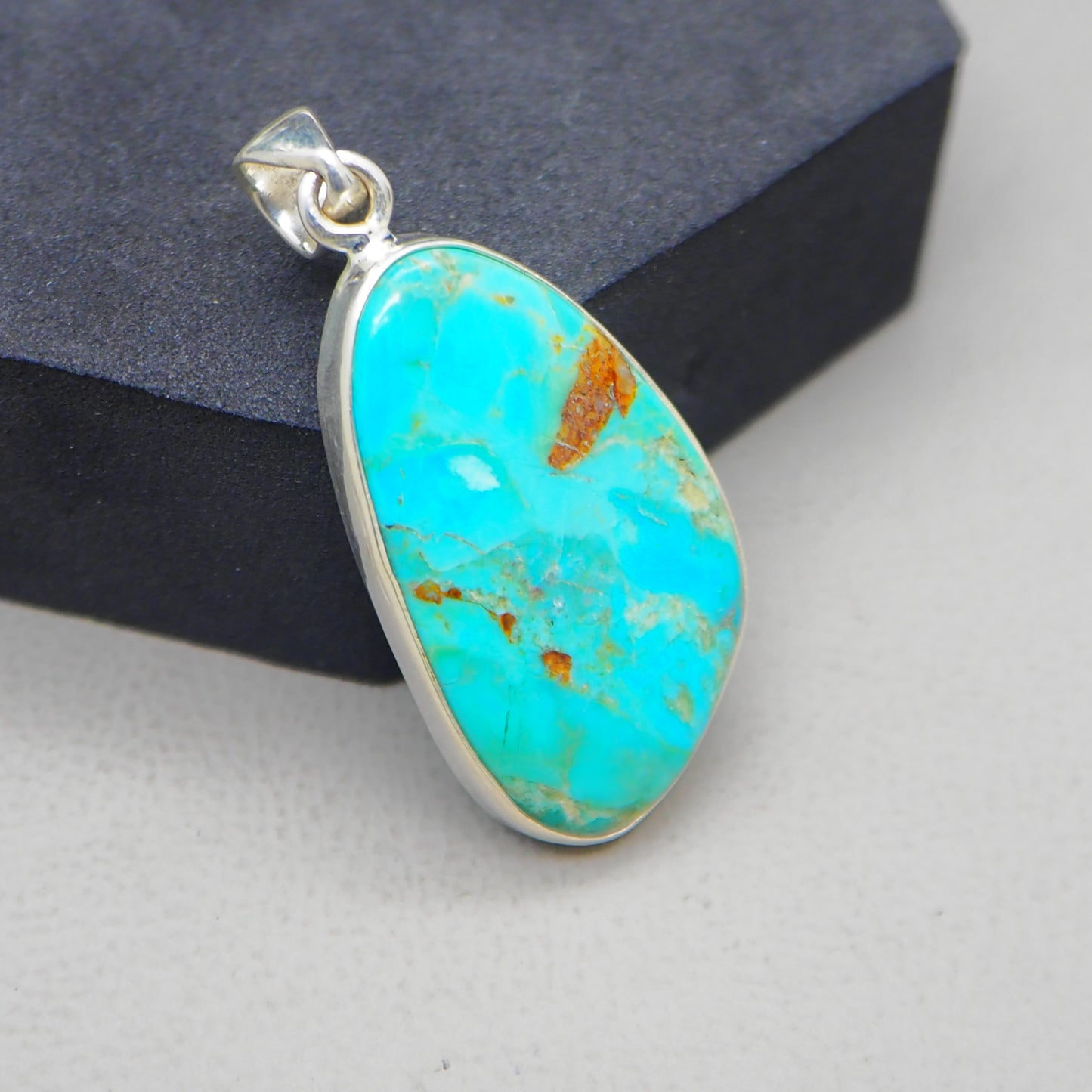 Kingman Blue Turquoise Pendant, 925 Sterling Silver, Blue Mohave Pendant, Trillion Shape Shape Pendant, Fashion Jewelry, 32.5Ct Approx.