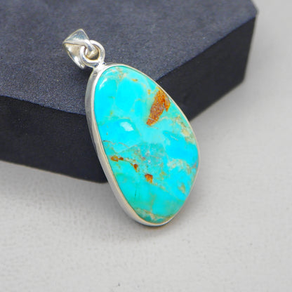 Kingman Blue Turquoise Pendant, 925 Sterling Silver, Blue Mohave Pendant, Trillion Shape Shape Pendant, Fashion Jewelry, 32.5Ct Approx.