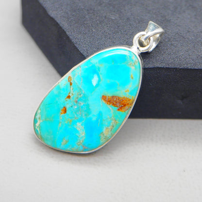 Kingman Blue Turquoise Pendant, 925 Sterling Silver, Blue Mohave Pendant, Trillion Shape Shape Pendant, Fashion Jewelry, 32.5Ct Approx.