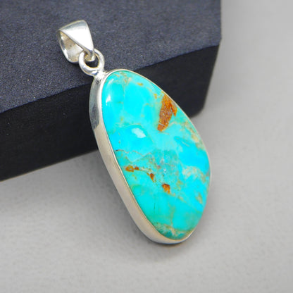 Kingman Blue Turquoise Pendant, 925 Sterling Silver, Blue Mohave Pendant, Trillion Shape Shape Pendant, Fashion Jewelry, 32.5Ct Approx.