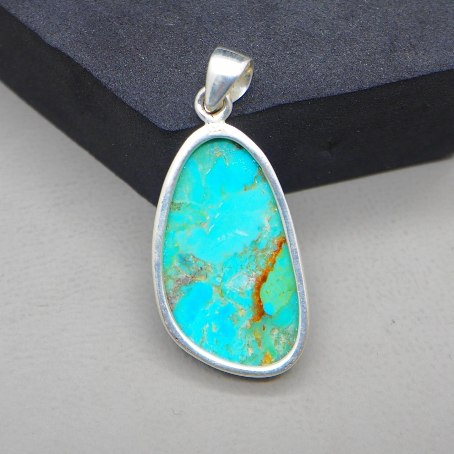 Kingman Blue Turquoise Pendant, 925 Sterling Silver, Blue Mohave Pendant, Trillion Shape Shape Pendant, Fashion Jewelry, 32.5Ct Approx.