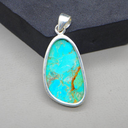 Kingman Blue Turquoise Pendant, 925 Sterling Silver, Blue Mohave Pendant, Trillion Shape Shape Pendant, Fashion Jewelry, 32.5Ct Approx.
