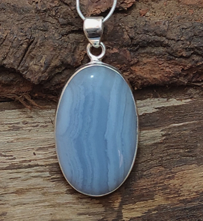 Blue Lace Agate 925 Sterling Silver Charm Pendant