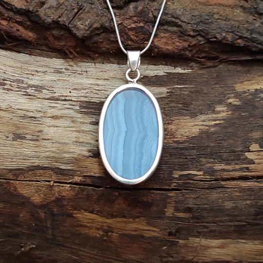 Blue Lace Agate 925 Sterling Silver Charm Pendant